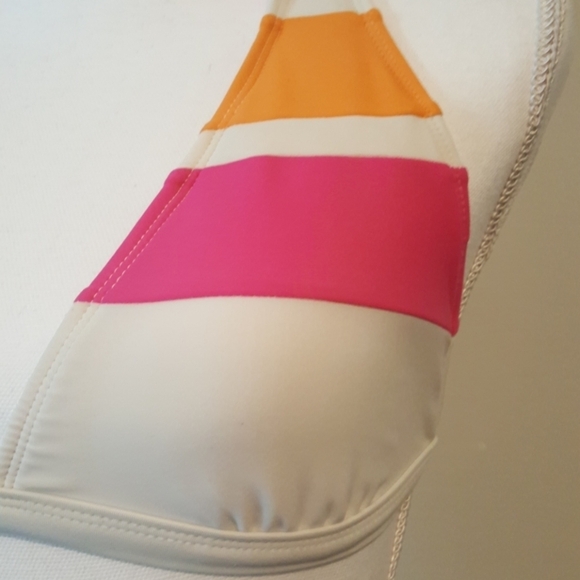 V neck tie neck bikini top. Pink white and orange - Picture 5 of 6